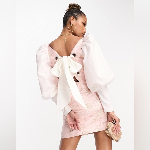 Corset Jacquard Mini Dress w puff sleeves - Picture 8 of 8